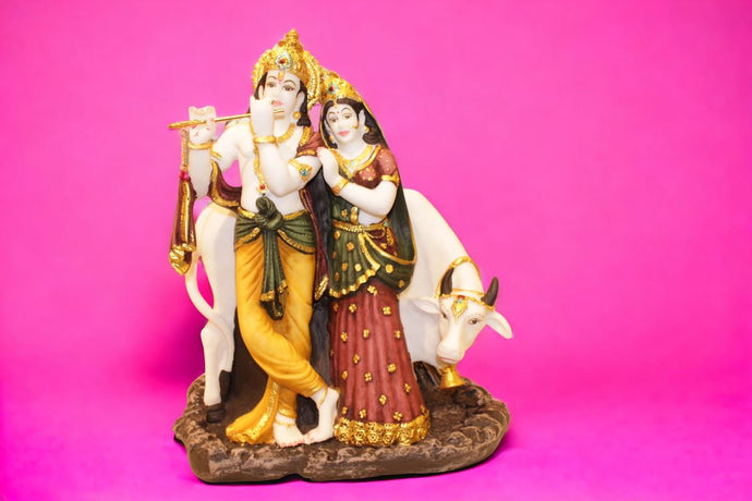 Radhe Krishna Hindu God Hindu fiber idol Grey