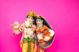 Radhe Krishna Hindu God Hindu fiber idol YellowOrange