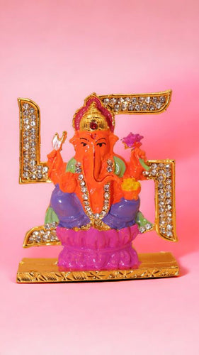 Ganesh Bhagwan Ganesha Statue Ganpati for Home Decor(3cm x 2.3cm x 0.5cm) Orange