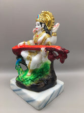 Load image into Gallery viewer, SARASWATI MURTI Hindu Goddess Statue. Saraswati mata godess of knowledge carved statueGoldWhite