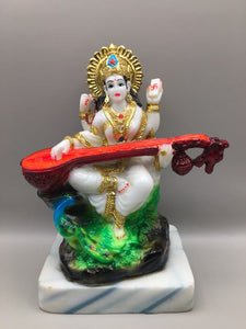 SARASWATI MURTI Hindu Goddess Statue. Saraswati mata godess of knowledge carved statueGoldWhite