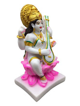 Load image into Gallery viewer, SARASWATI MURTI Hindu Goddess Statue. Saraswati mata godess of knowledge carved Brass statue White