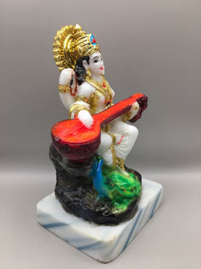 SARASWATI MURTI Hindu Goddess Statue. Saraswati mata godess of knowledge carved statueGoldWhite