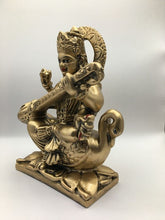 Load image into Gallery viewer, SARASWATI MURTI Hindu Goddess Statue. Saraswati mata godess of knowledge carved Brass statue Brass