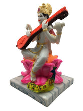 Load image into Gallery viewer, SARASWATI MURTI Hindu Goddess Statue. Saraswati mata godess of knowledge carved Brass statue White