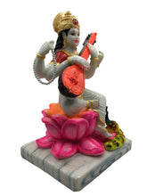 Load image into Gallery viewer, SARASWATI MURTI Hindu Goddess Statue. Saraswati mata godess of knowledge carved Brass statue White