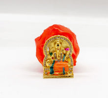 Load image into Gallery viewer, LORD GANESHA RAJA GOLD&amp;ORANGE COLOR GANPATI CAR DASH BOARD SMALL STATUE HINDU METAL
