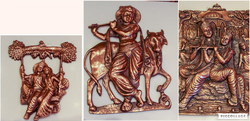 RADHA KRISHNA HANDMADE COPPER PLATED STATUE HOME DECOR METAL ART