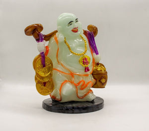 Buddha Figurine Lucky Laughing Buddha Statue White Fiber Home Decorations
